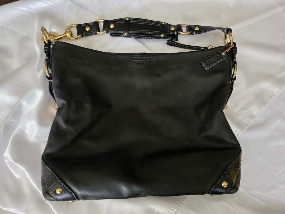 Y2K Coach Black Leather Large Carly Shoulder Hobo Bag